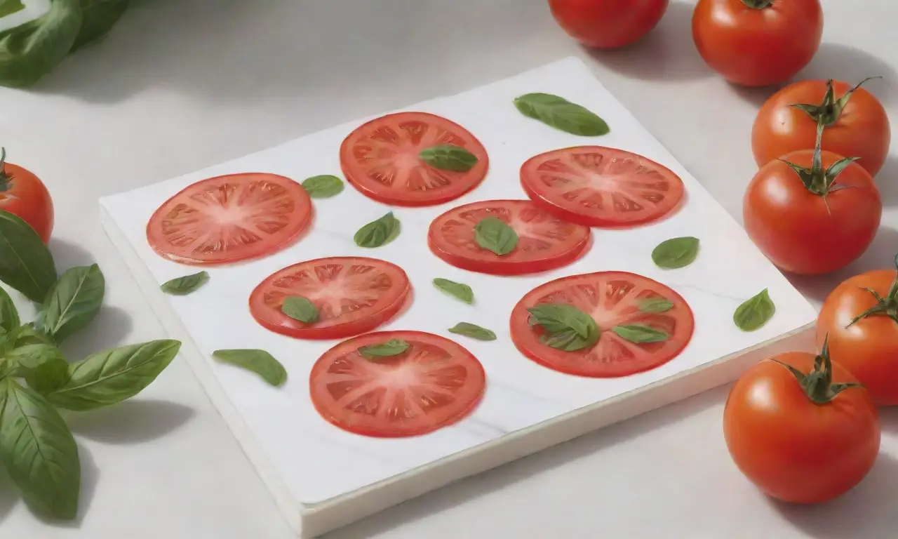 Tomates rojas, albahaca y un libro, en la cocina